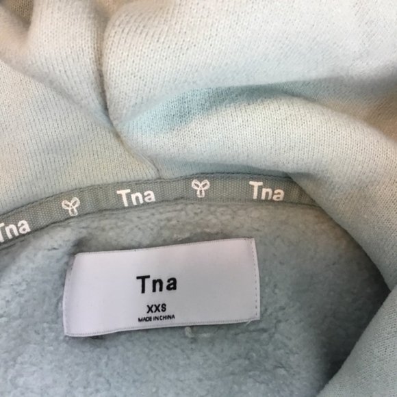 TNA Aritzia Cozy Fleece Perfect Hoodie Light Blue-Green Size XXS *Stained* - Picture 6 of 9